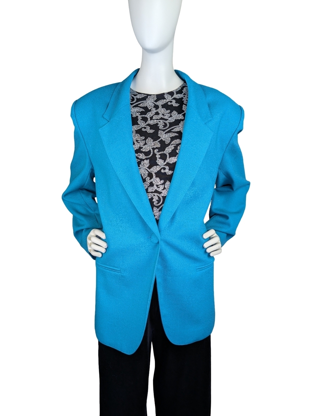 Vintage Braemar Wool Turquoise Power Blazer Statement Officecore Size 14 L/XL